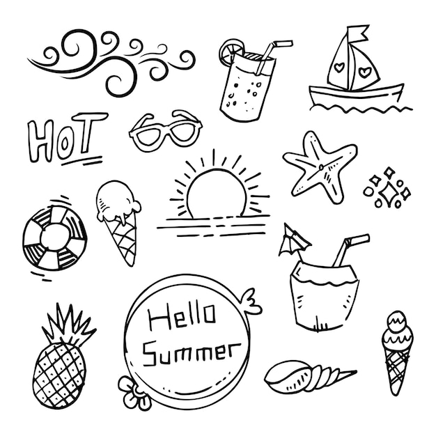 Vector doodle zomer vectorillustratie instellen