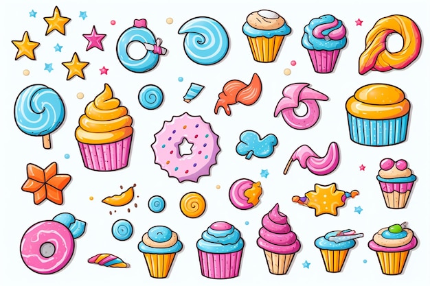 Vector doodled candy candy flakes set lined paper