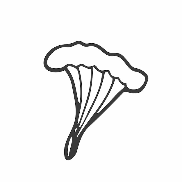 Doodlemushroom chanterelle icon Contour image black drawing of autumn forest plants for stickers