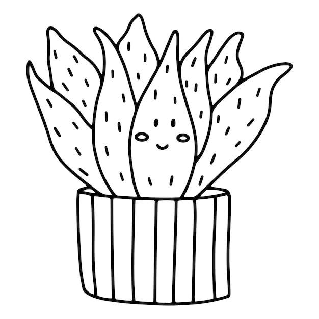 doodles cactus met kawaii emoties. Vector illustratie. Een plant in een bloempot iconen