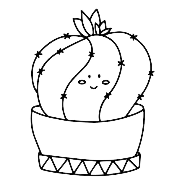 Vettore scarabocchi cactus con emozioni kawaii. illustrazione vettoriale. una pianta in un vaso di fiori icone