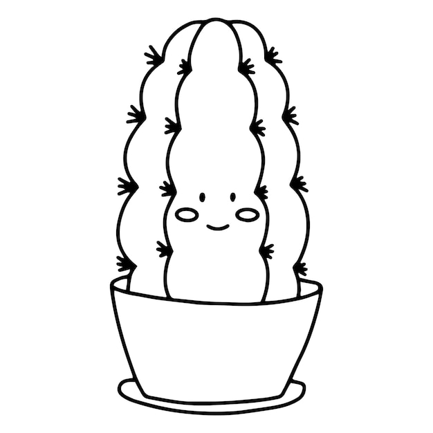 doodles cactus with kawaii emotions. Vector illustration. A plant in a flower pot icons