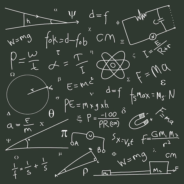 Doodles of hand drawn physics formulas