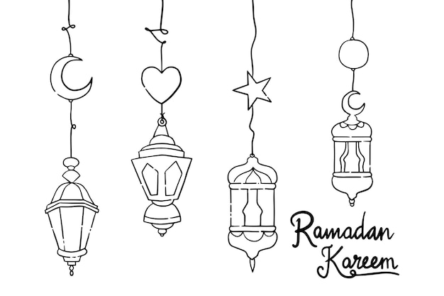 Doodles lijntekeningen van ramadan kareem wenskaart concept Vector illustratie