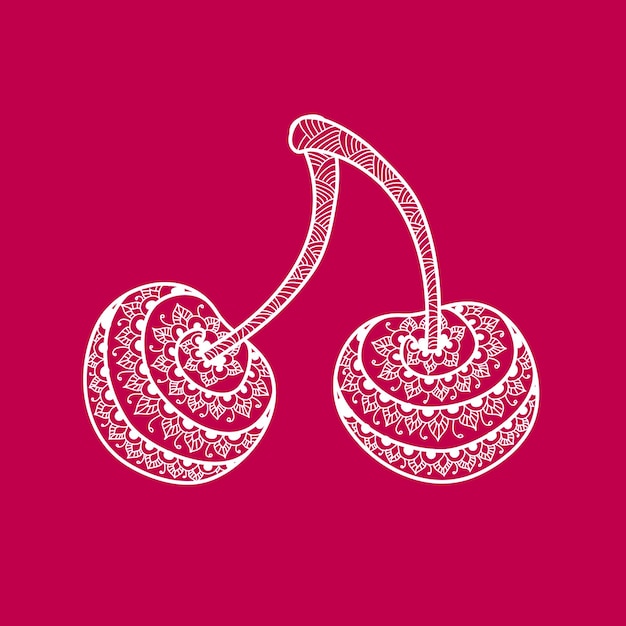 Doodles ornament cherry ornate векторная иллюстрация на красном фоне