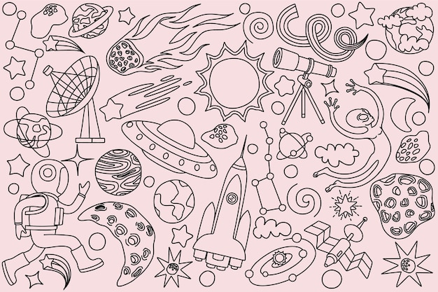 doodles set of Space objects.