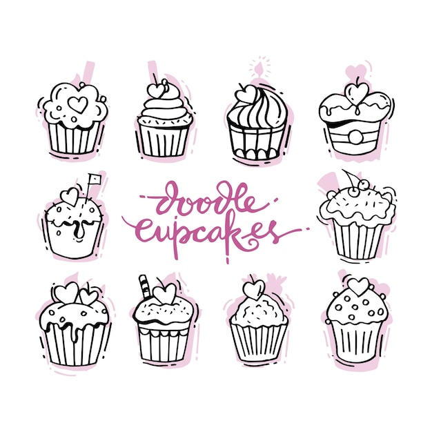 Doodles con cupcakes decorati dolci