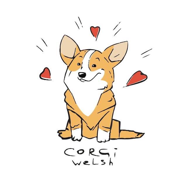 흰색 배경에 Doodlestyle Corgi