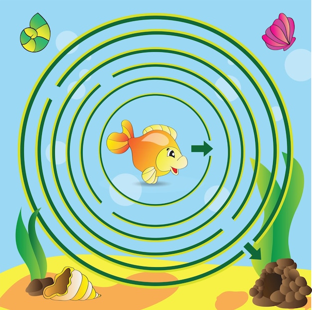 Doolhofspel voor kinderen - Help de kleine vis om uit het labyrint te komen
