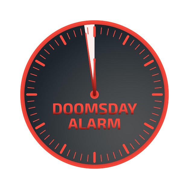 Doomsday alarm poster. Doomsday clock. 100 seconds to midnight. Symbol of global catastrophe,