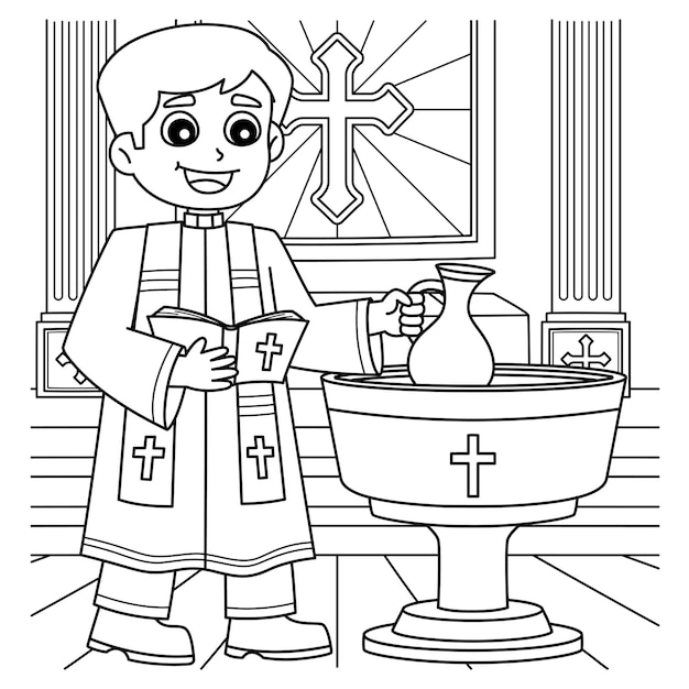 Doop met een priester Kleurblad voor kinderen