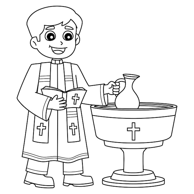 Doop met priester geïsoleerd kleurpagina