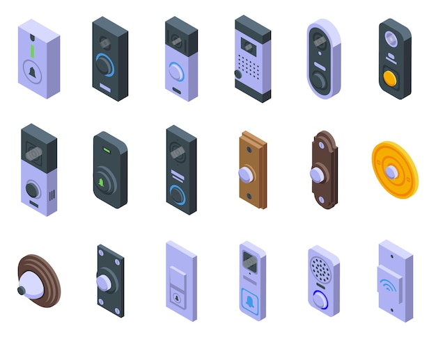 Vector door bell icons set isometric vector home building