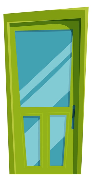 ドア漫画アイコン白い背景に分離された光沢のあるガラスと正面の出入り口