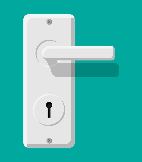 Vector door handle and lock chrome doorknob isolated on green flat style vector