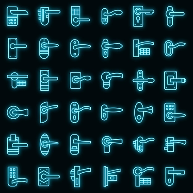 Door handles icons set vector neon