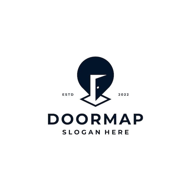 Door house home with map pin location logo design inspiration