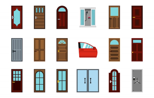 Door icon set. flat set of door vector icons collection isolated