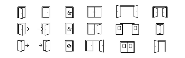 Door icon set Login logout register lock signs Emergency exit symbol