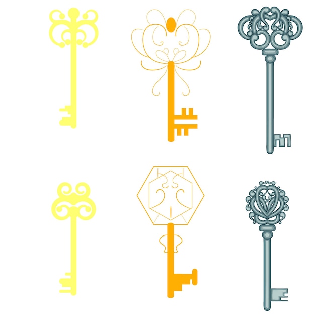 Door key silhouette set Key icons set keys doodles vector illustration
