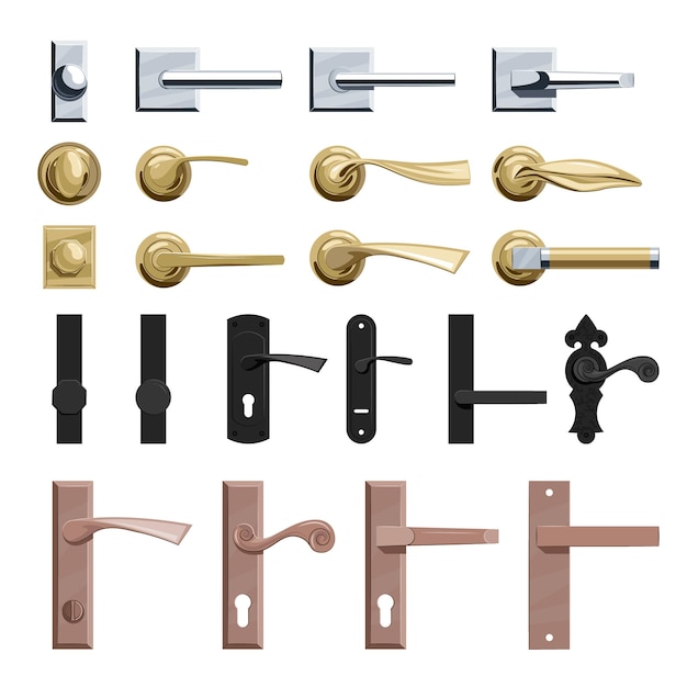 Door knobs icons set in flat style