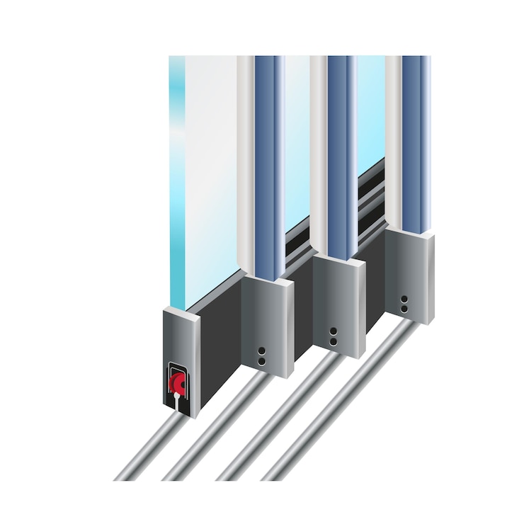 Vector door opening system with frameless glazing. vector illustration isolated on white background.