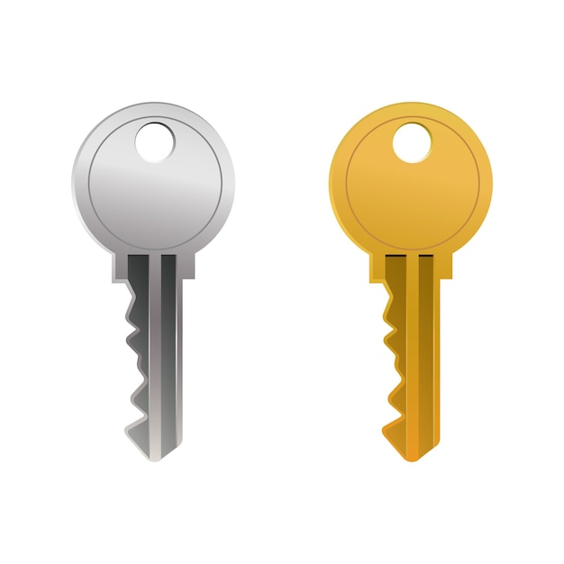 Door or padlock silver and gold metal keys vector illustration key from house Real estate