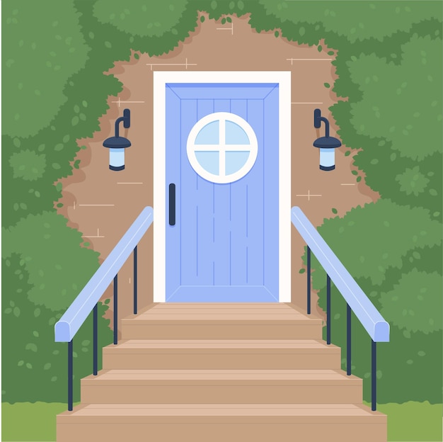 Vector door and stairs vector illustration in cartoon style