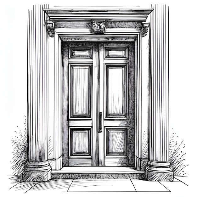 Door vector Monochrome sketch drawing black and white monochrome engraving style