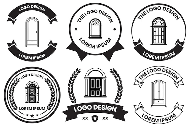Логотип двери и окна в стиле плоской линии, изолированный на заднем плане