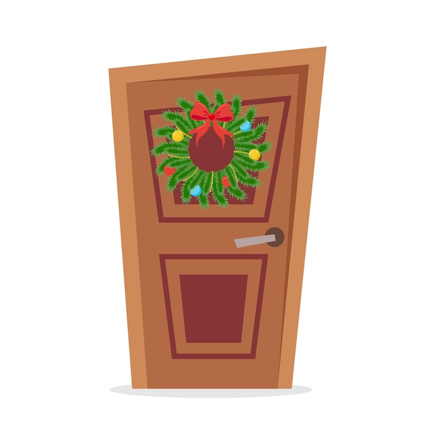 Door with a Christmas wreath Vector illustration