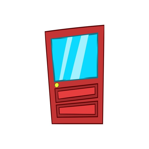 Door with glass icon in cartoon style on a white background icon in cartoon style