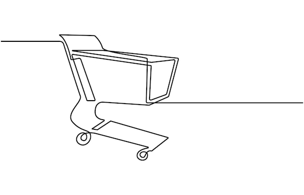 doorlopende één kunstlijn tekening winkelwagentje Online winkelen in de winkel Trolley winkelkast