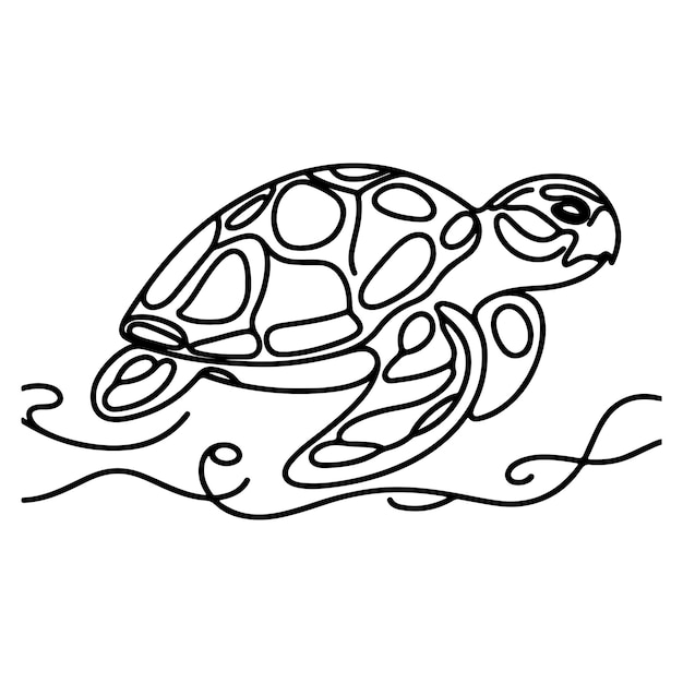 doorlopende een zwarte lijn handtekening schildpad zeedier doodle vector illustratie op wit