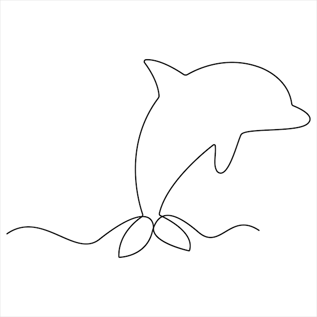 Doorlopende enkele lijn tekening van een schattige dolfijn voor het logo van het bedrijf
