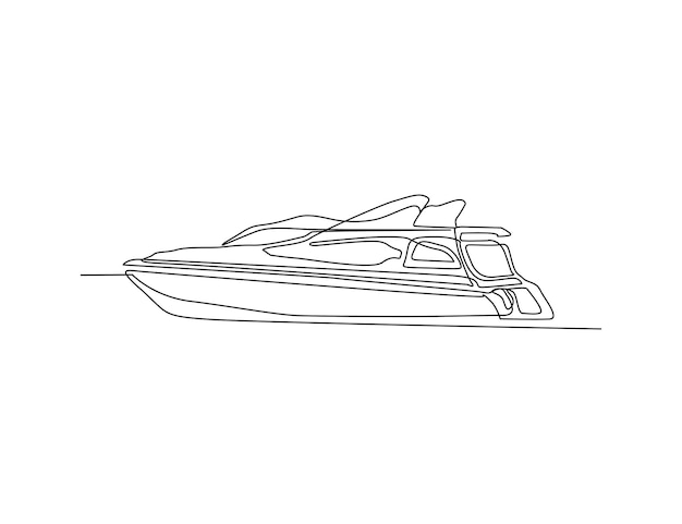 Doorlopende enkele lijntekening kunst van luxe jacht Speedboot lijntekeningen vectorillustratie tekenen