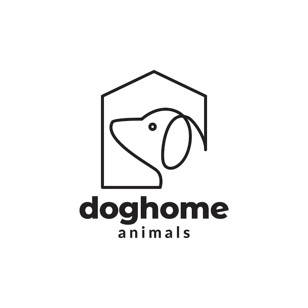 Doorlopende lijn hond met huis logo ontwerp vector grafisch symbool pictogram teken illustratie creatief idee