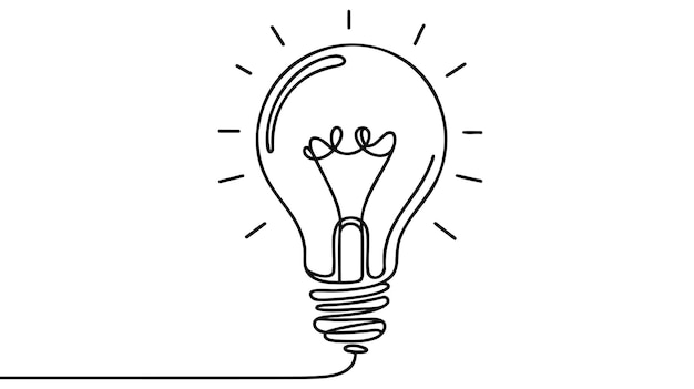Doorlopende lijn idee pictogram Eén gloeilamp silhouet Elektrische gloeilamp pictogram op witte achtergrond