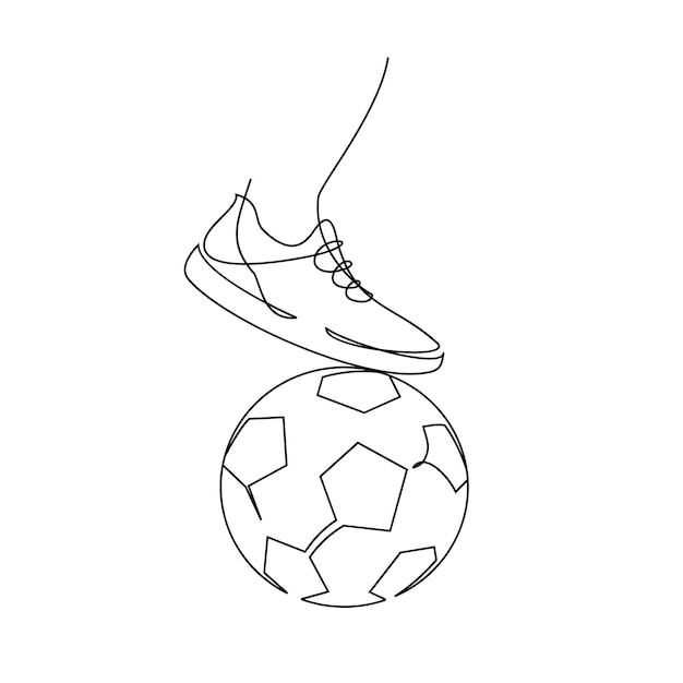 Vector doorlopende lijn illustratie voetballer trapt de bal