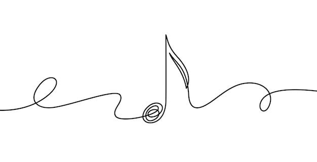 Doorlopende lijn muzieknoot. Muzikaal symbool in één lineaire minimalistische stijl. Trendy abstracte golfmelodie. Vector overzicht schets van geluid. Illustratie muzikale grafische contour, minimalistische noot omtrek