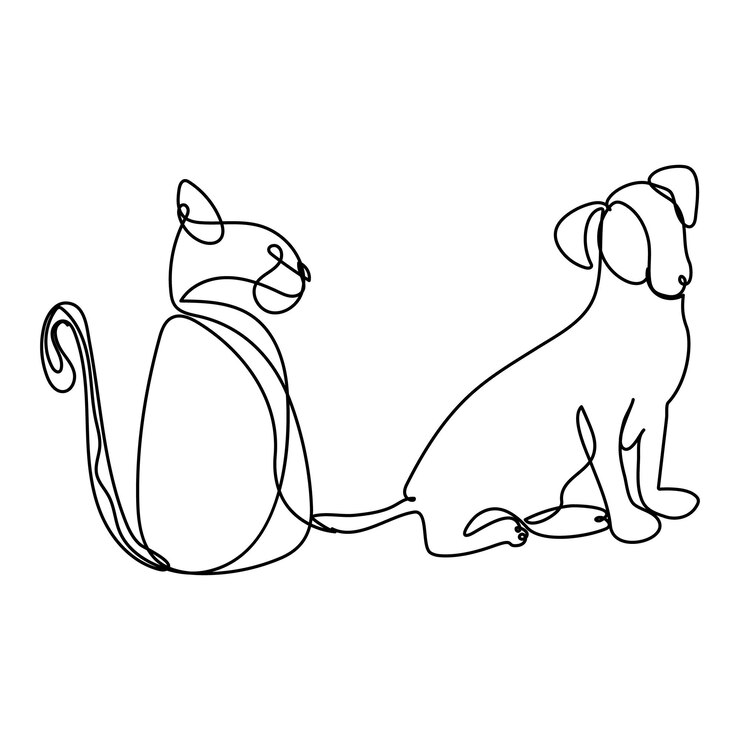 Vector doorlopende lijn tekening vector illustratie van hond en kat doorlopende één lijn kunst van hond en cat