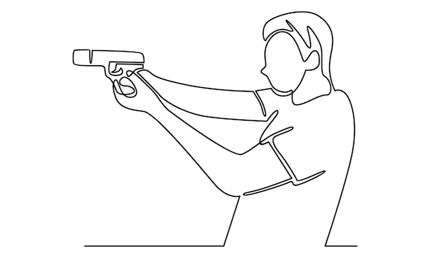 Doorlopende lijn van man die de pistoolillustratie vasthoudt