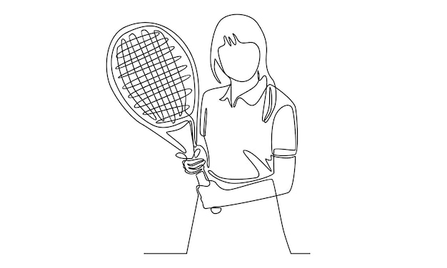 Doorlopende lijn van vrouwelijke tennisser met een racket in haar hand