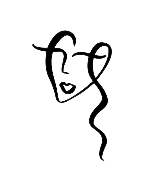 Doorlopende lijn vector illustratie tekening van vrouw gezicht mode minimalistisch concept gestileerde lineaire vrouwelijke head