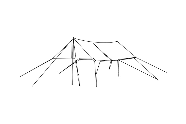 Doorlopende lijn vectorillustratie van een tent met touwen