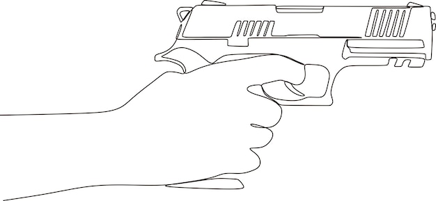 Vector doorlopende lijnillustratie van een hand die een pistool draagt