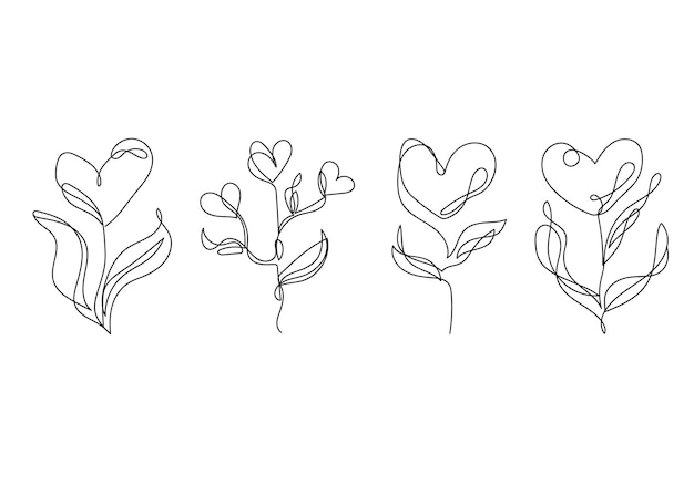 Doorlopende lijntekening. Een lijn bloem in de vorm van een hart. Moderne lineaire kunst op witte achtergrond