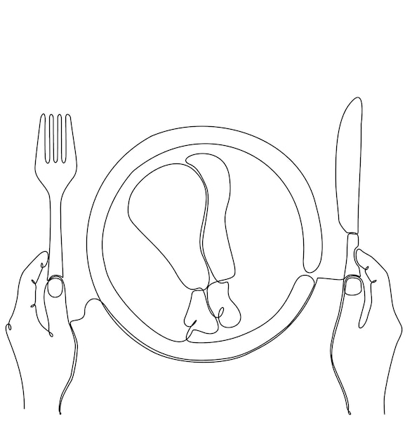 doorlopende lijntekening gebakken kip schotel keuken logo vector illustratie