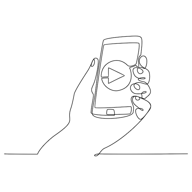 doorlopende lijntekening hand met sematfone concept bekijk video vectorillustratie
