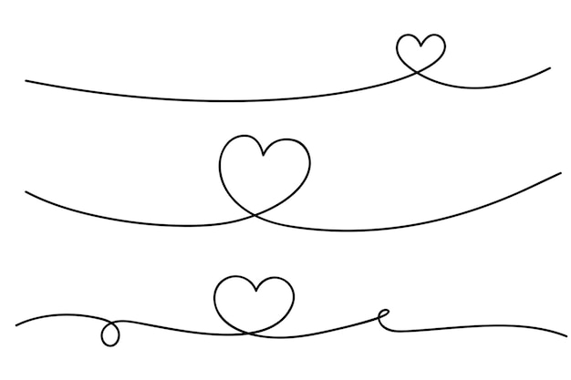 Vector doorlopende lijntekening hart met zwarte lijn bewerkbare streek